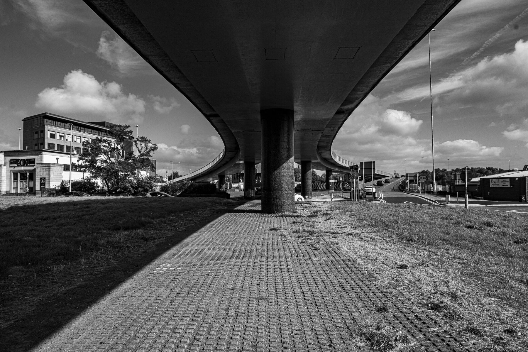 Concrete flyover in black and white