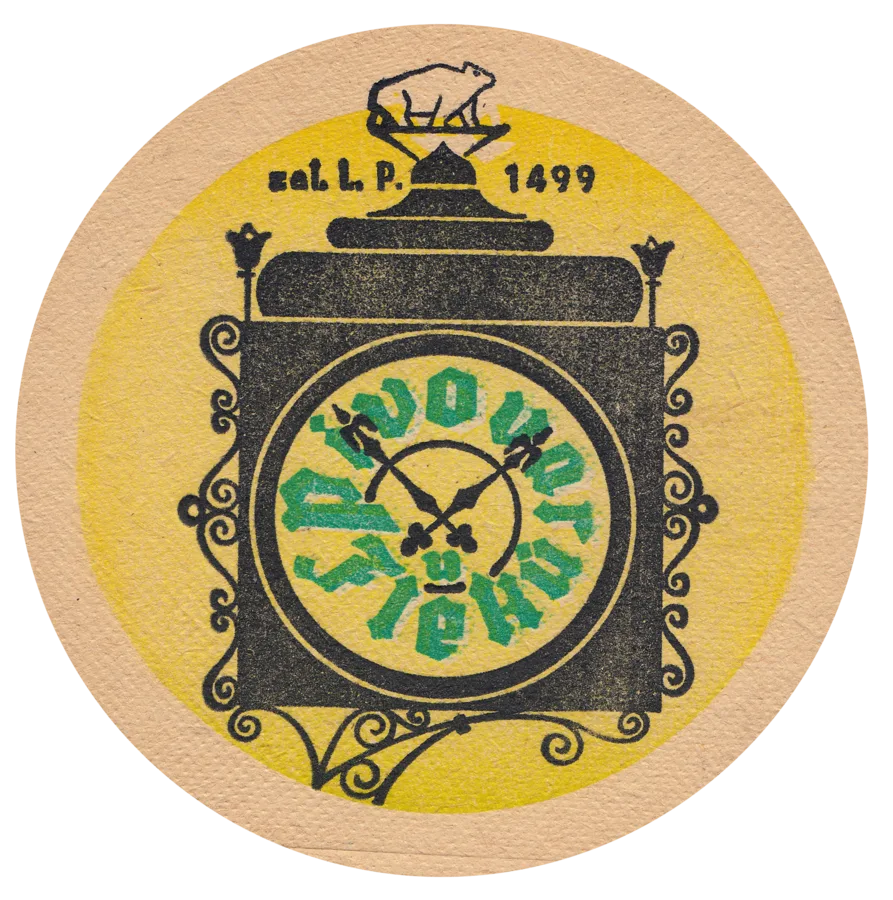 U Fleků beer mat with the courtyard clock