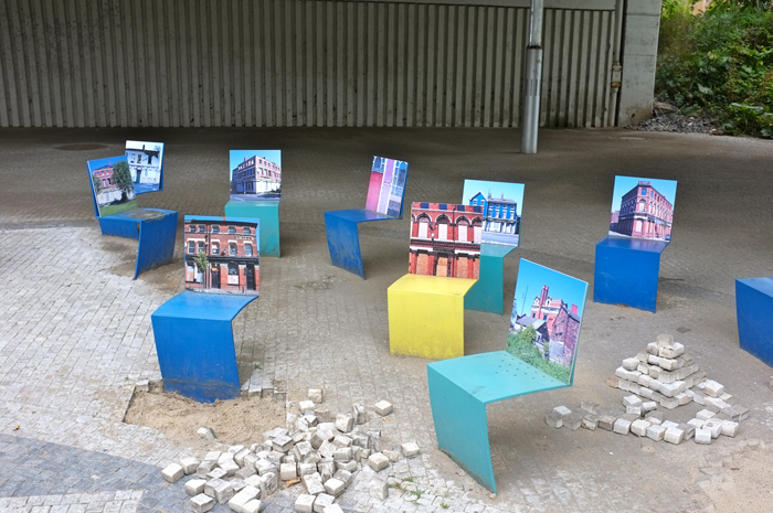 Prints on plinths outdoors