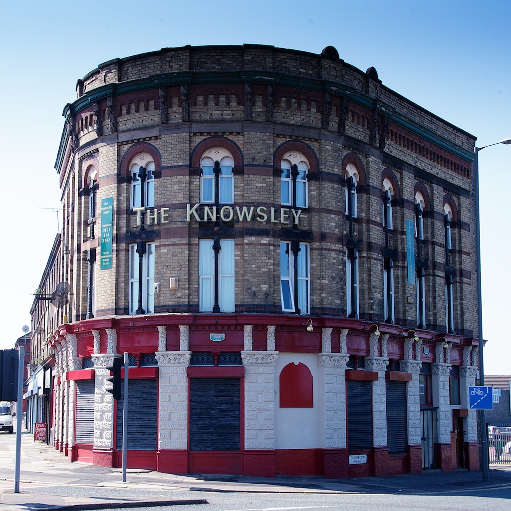 The Knowsley — a full Victorian prow of a building, sailing nowhere.